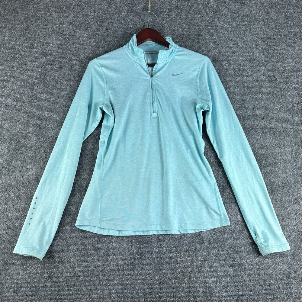Nike Running Top Womens Small  1/4 Zip  Dri Fit Blue Stretch Thumb Holes